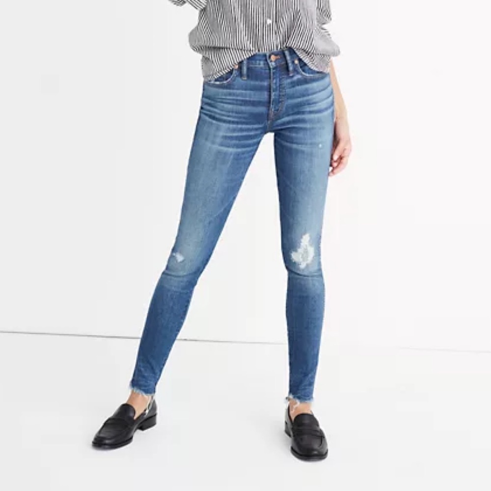 Madewell 9" High Rise‎ Rip and Repair Skinny Jeans in Allegra Wash